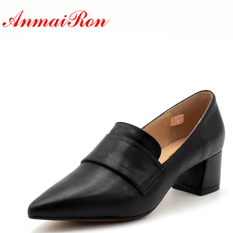 

ANMAIRON Fashion Shoes Women Low Square Heels Slip-on Spring&Summer Pointed Toe Shallow Casual Dress Shoes Size 33-43