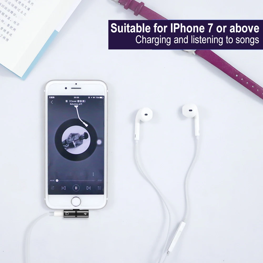 Mobile phone 2 In 1 Dual Ports Headphone Adapter Charger Audio Splitter 1 To 2 Audio/Charging for Iphone X XR XS Max 7 8 Plus