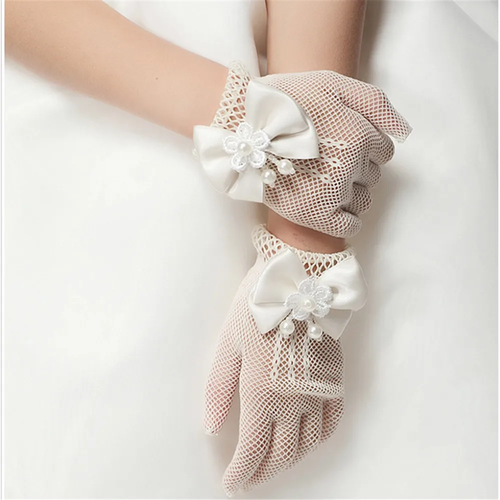 Детские Свадебные Платья с цветочным узором для девочек, перчатки для девочек, Сетчатые эластичные перчатки, перчатки для невесты