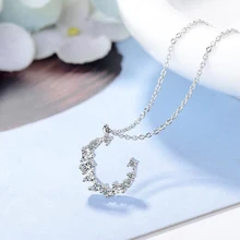 Moon Shape Trending Necklace High Quality Copper Alloy Austrian Crystal Rhinestone Moon Pendant Necklace Sweater Fashion Jewelry Moon Shape Trending Necklace High Quality Copper Alloy Austrian Crystal Rhinestone Moon Pendant Necklace Sweater Fashion Jewelry
