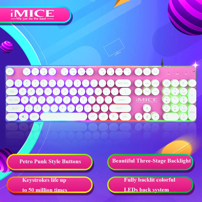 Проводная игровая USB клавиатура IMICE со светодиодной подсветкой и русской