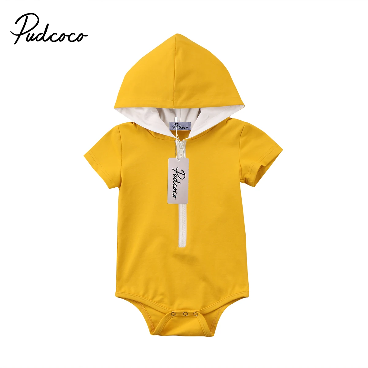 2018 новорожденных одежда для малышей мальчиков и девочек с капюшоном желтая молния боди комбинезон костюмы Одежда Костюмы 0-24 м