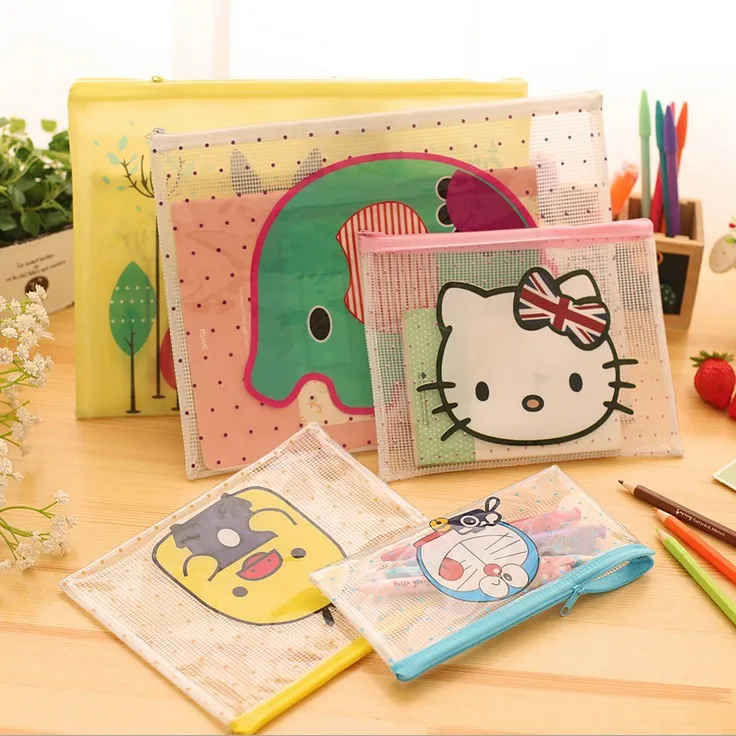 

Cute cartoon grid folder A4 office envelope PVC paper data bag A5 pen bag stationery bag