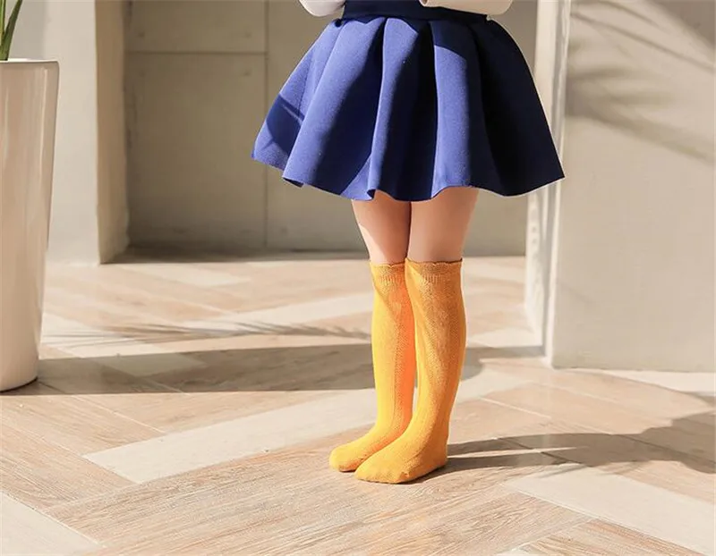 Симпатичные детские носки Хлопковые гольфы для маленьких девочек Однотонные Карамельный цвет для детей ясельного возраста, Комплект детских носок двойной вязки короткие носки для детей