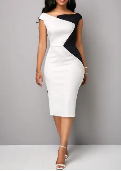 

Women Sleeveless Splice Dresses Bodycon Sexy Commuter Professional Wear Dresses Female Irregular Collar Slim Fit Hip Dresses