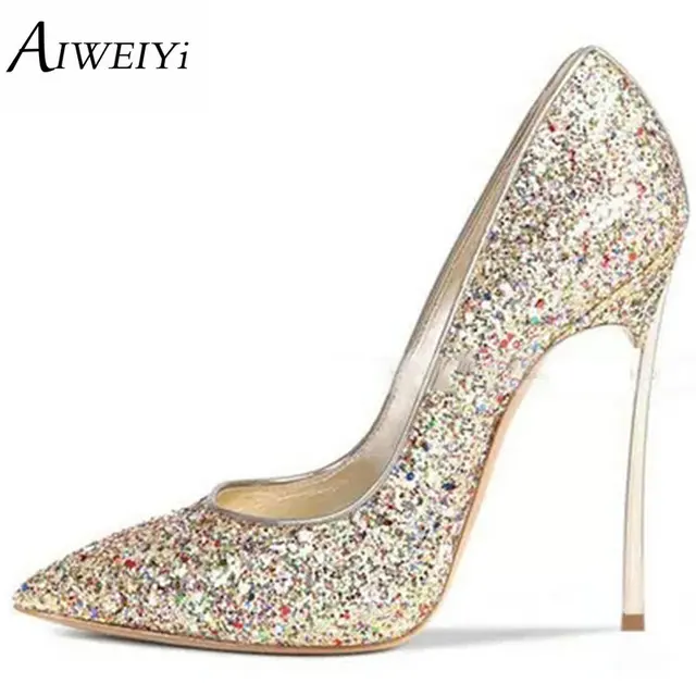 aiweiyi brand shoes woman thin heels pumps 12cm metallic heel high