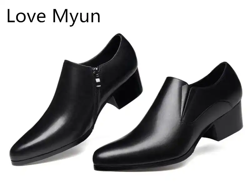 Genuine leather high heel shoes men 