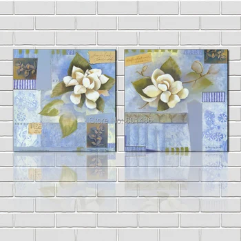 

Canvas Prints Wall Art - Retro Style Flowers on Sky Blue Vintage Background Rustic Home Office Decoration Dropshipping