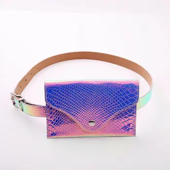 

2019 Women Fashion Small Bum Bag Leather Waist Bag Ladies Rainbow Transparent Fanny Pack Crossbody Handbag Ladies