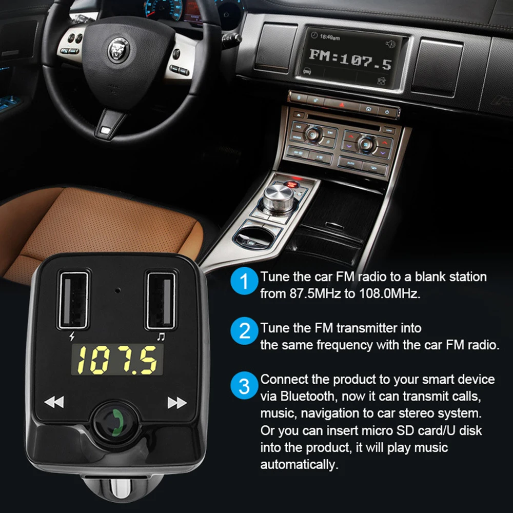 JINSERTA громкой связи Bluetooth fm передатчик Dual USB Порты и разъёмы Беспроводной Car Audio Mp3