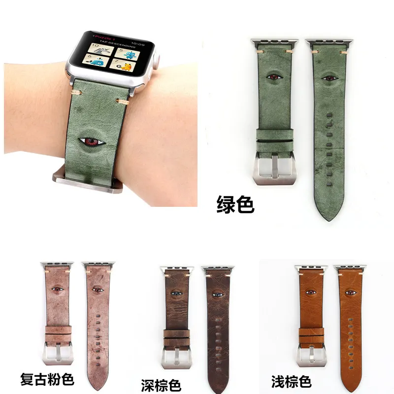 Натуральная кожа ремешок для наручных часов Apple Watch 38 мм, 42 мм, 3D глаз деко Для женщин Для мужчин запасной браслет ремешок Ремешок для iwatch 1 2 3