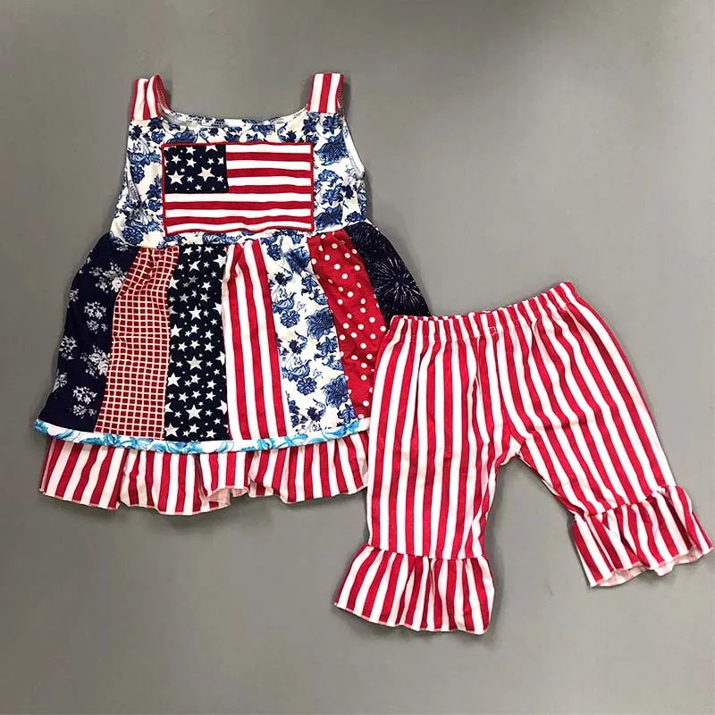 2019 Kids Summer Outfits the Stars And Stripes Dress Ruffles Pants conice nini Boutique Clothing Set Baby Girls Clothes | Детская одежда