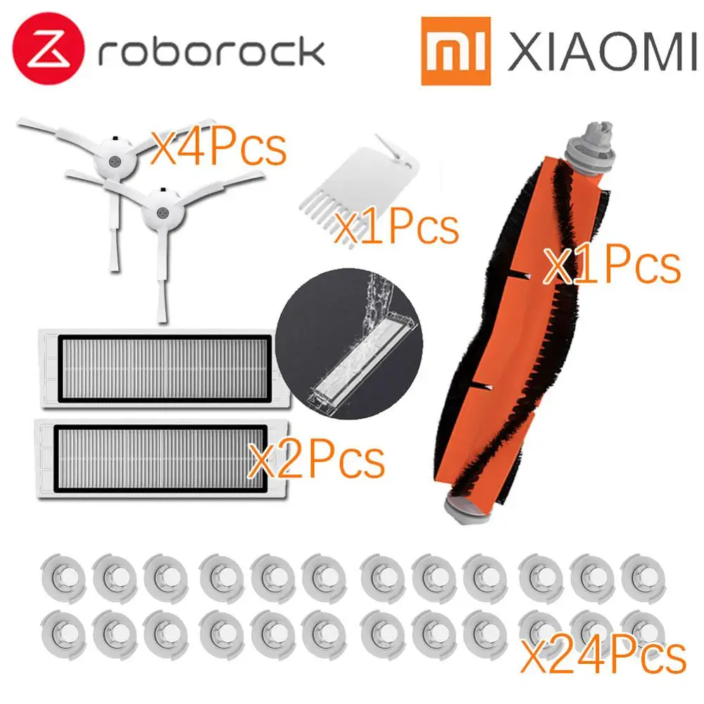 Подходит для Xiaomi Roborock Robot S50 S51 E35 Запчасти для пылесоса наборы швабры влажный фильтр боковая щетка рулон щетки - Цвет: 32Pcs a lot