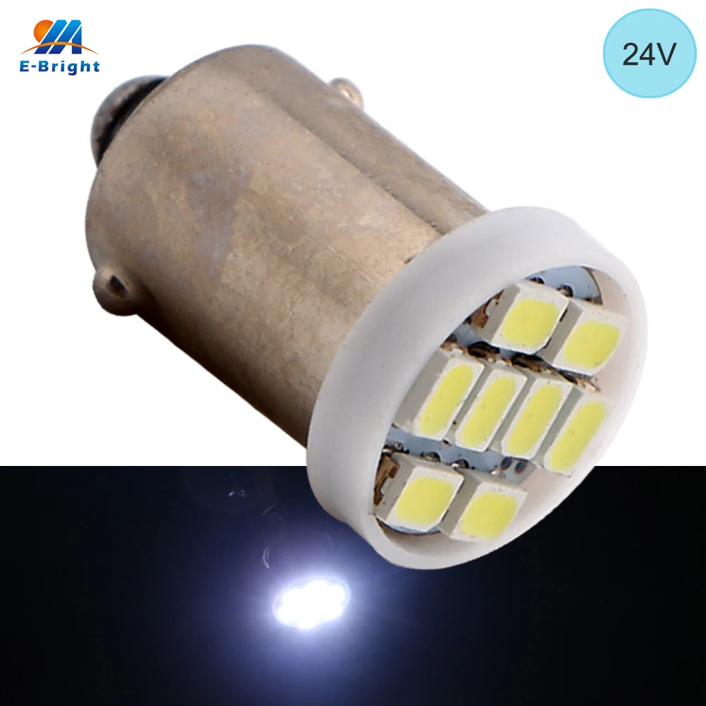 YM E Bright 100 шт. BA9S 24 В Автомобильное освещение внутреннее 1206 8SMD T11 T4W Белый 12 в задний