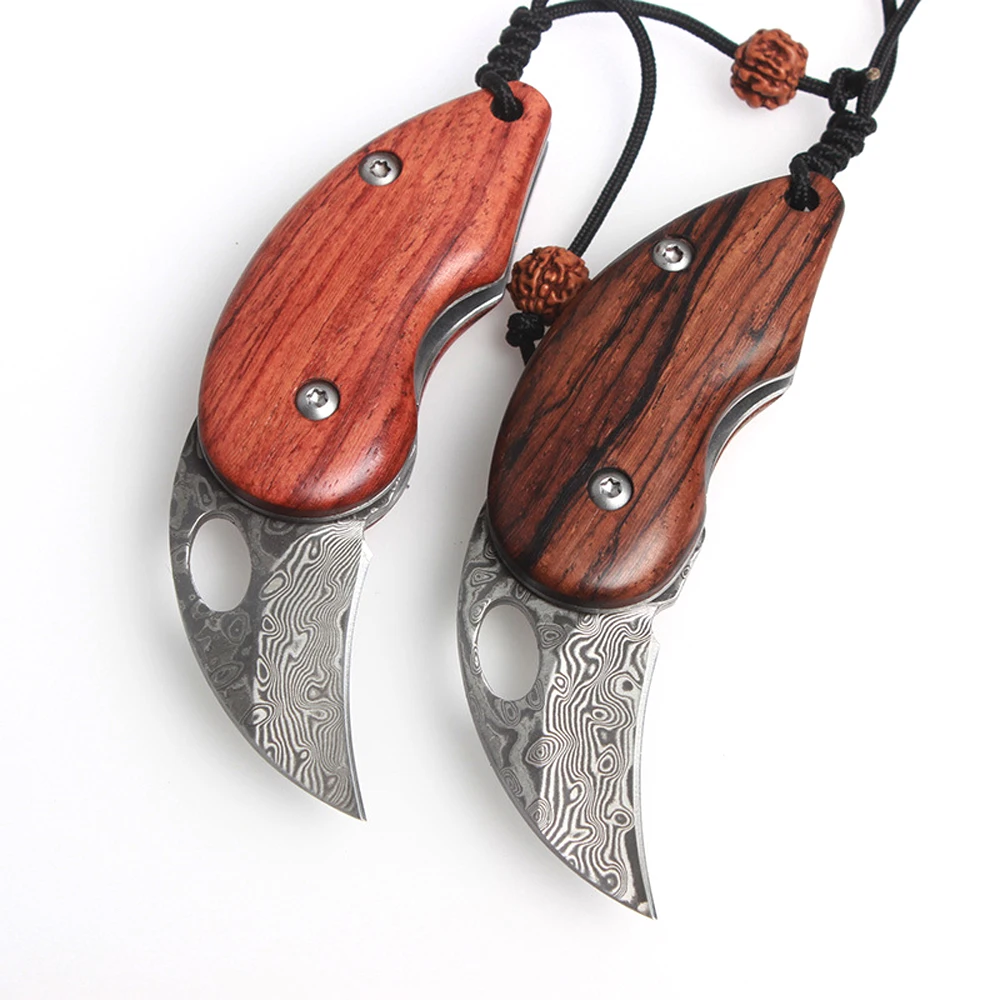 FREEBEAN Mini Pocket & Folding Knife, Rosewood Handle, 59 60HRC