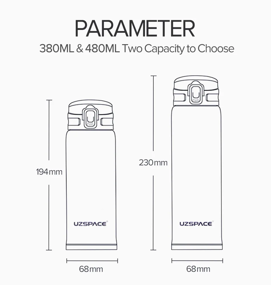 UZSPACE термос с двойными стенками из нержавеющей стали, термосы 380/500 мл, кружка для кофе, чая, молока, путешествий, Термокружка, Подарочная бутылка