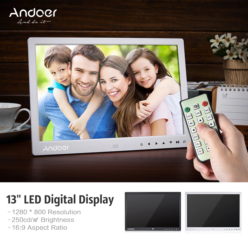 Andoer 1" LED Фоторамки Desktop альбом Дисплей mp4 видео mp3 аудио TXT книгу часы Календари w/инфракрасный Дистанционное управление