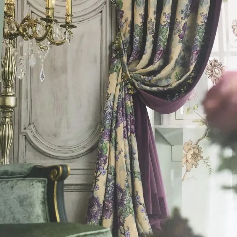 

European flower Burgandy chenille curtains sofa pillow curtains decorative woven cloth 280cm wide sales meters private custom