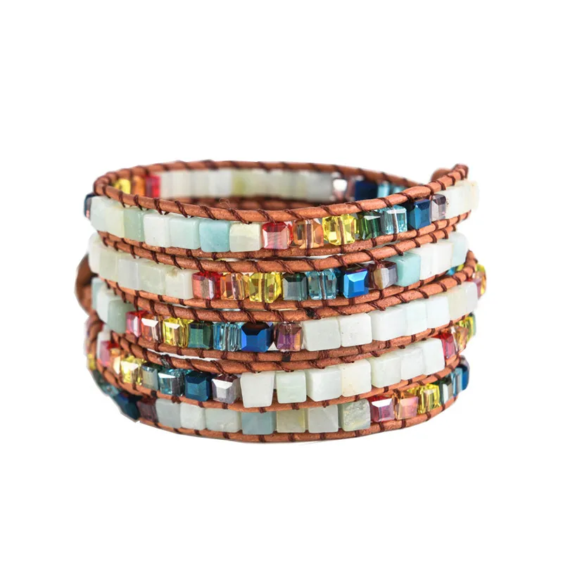 

Chakra Natural Stones Druzy Wrap Bracelet Female Handmade Boho Bracelet For Women Men Leather Bracelet Dropshipping