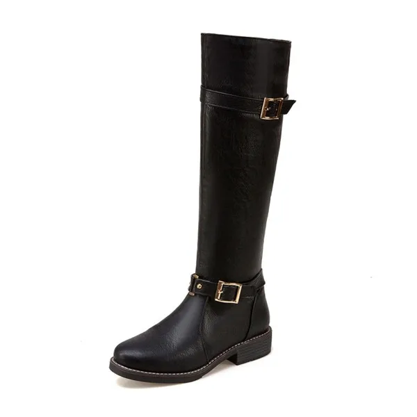 Mcacchi/Размеры 33-44; женские зимние сапоги; теплая зимняя женская обувь на меху с металлической пряжкой; сапоги до колена на молнии; модные простые высокие сапоги - Цвет: Черный
