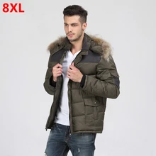 Зимний сплайсинга большой размер пуховик большой живот размера плюс людей свободная качественная блузка зимняя одежда меховой воротник мужской 8XL