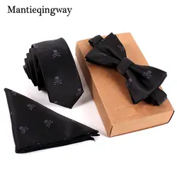 Mantieqingway Бизнес галстук комплект с принтом черепа Галстуки платок Полотенца Свадебный костюм Средства ухода за кожей шеи галстук Gravata