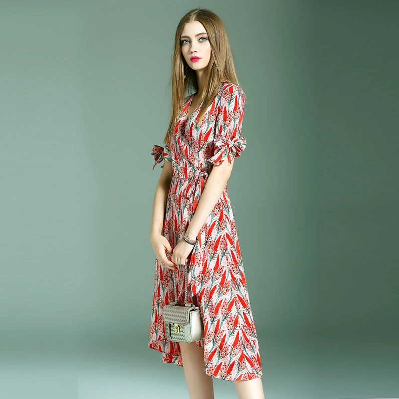 HIGH QUALITY Newest Fashion 2017 Designer Dress Women's Short Sleeve