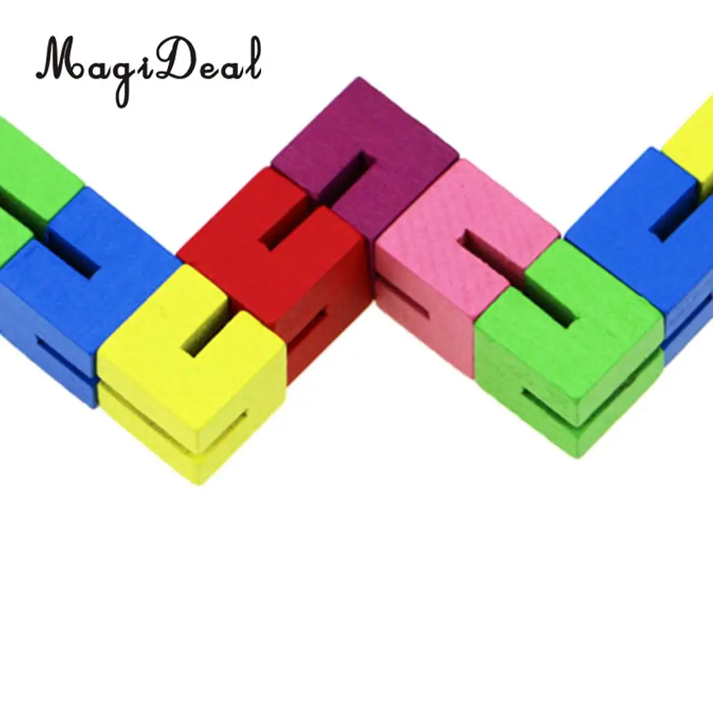 String Of 12 Wooden Blocks Cube Puzzle Shape Transforming Brain Teaser IQ & Sensory Stress Relief Toy