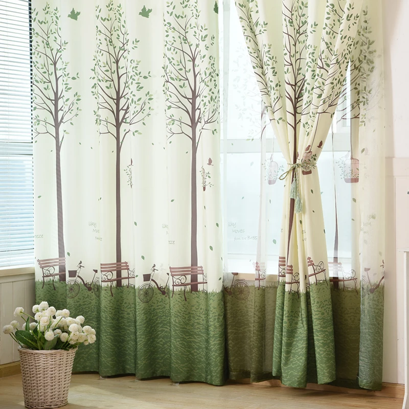 Moderno árbol verde bicicleta diseño niños ventana textil tela de Cortina Para Sala Estar Branca puro tul cortinas WP193-30 Moderno árbol verde bicicleta diseño niños ventana textil tela de Cortina Para Sala Estar Branca puro tul cortinas WP193-30
