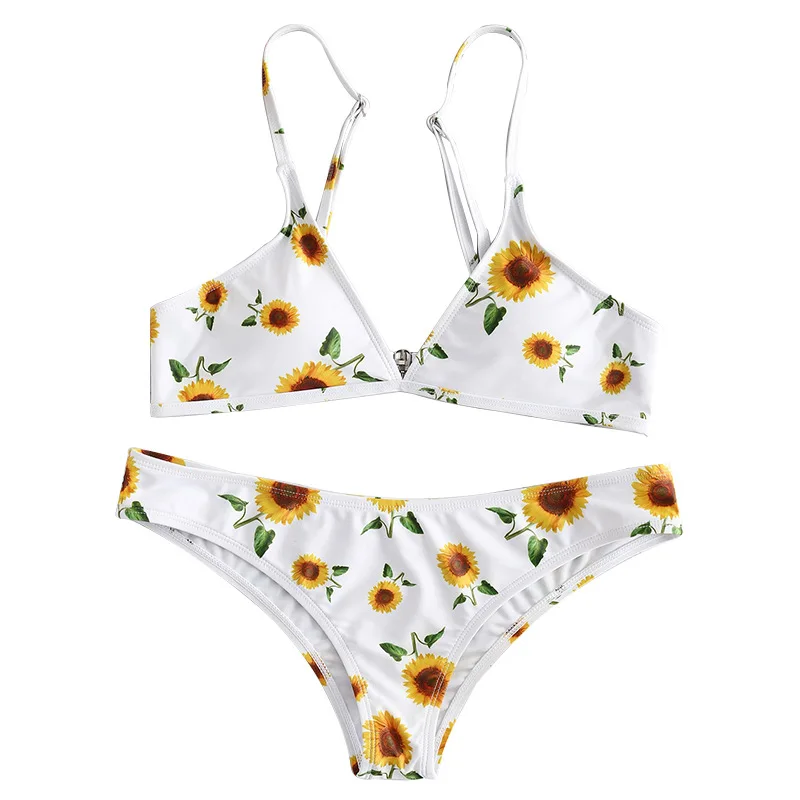 

Ekoua Women Bikini Set Floral Print Strapless Swimwear Cross-Border for Amazon Sexy Open-Back Printed Split Swimsuit Female 2019