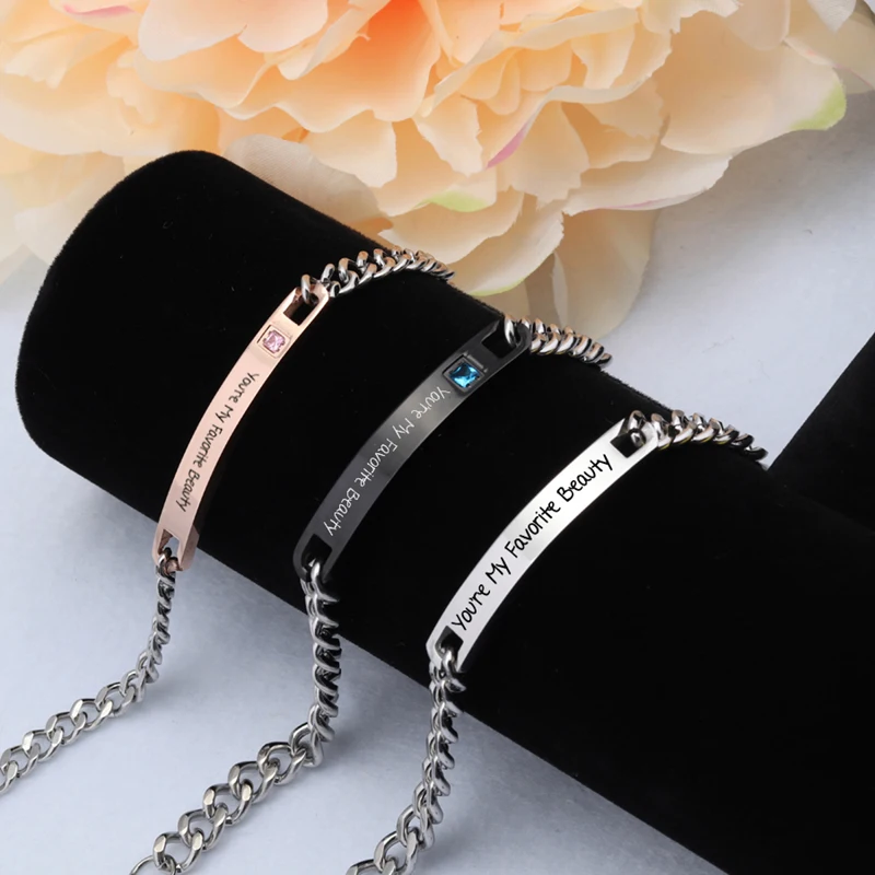 

Personalized Custom Charm Bracelet Texts Stamped Trendy Fashion Jewelry Pulseiras Stainless Steel Bracelet Women Girl Present