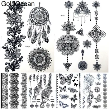 

Bracelet Dream Catcher Black Temporary Tattoos Henna Mandala Flower Water Transfer Tattoo Girl Body Arm Art Sleeve Tatoo Sticker