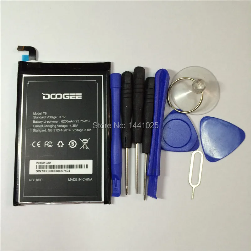 

2 pieces / lot for DOOGEE T6 battery 6250mAh Long standby time Mobile phone battery High quality DOOGEE Mobile Accessories