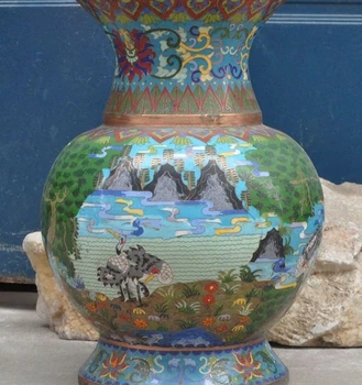 

16" Old Chinese Dynasty Bronze Cloisonne Enamel Lucky Pine Crane Bottle Pot Vase
