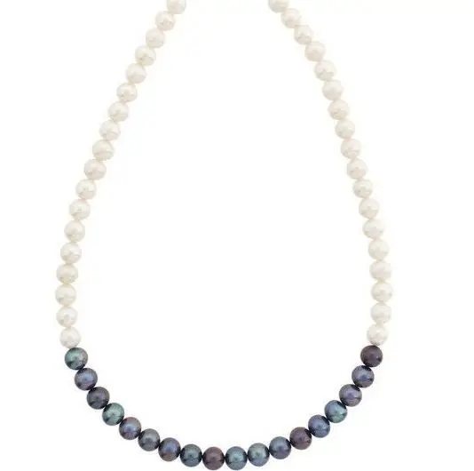 

18"9-10mm natural south sea white black pearl necklace