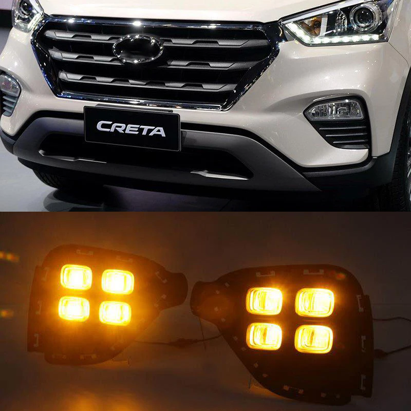 

Car Flashing 1 Set DRL For Hyundai Creta IX25 2017 2018 LED DRL Daytime Running Lights Daylight with Yellow turn signal