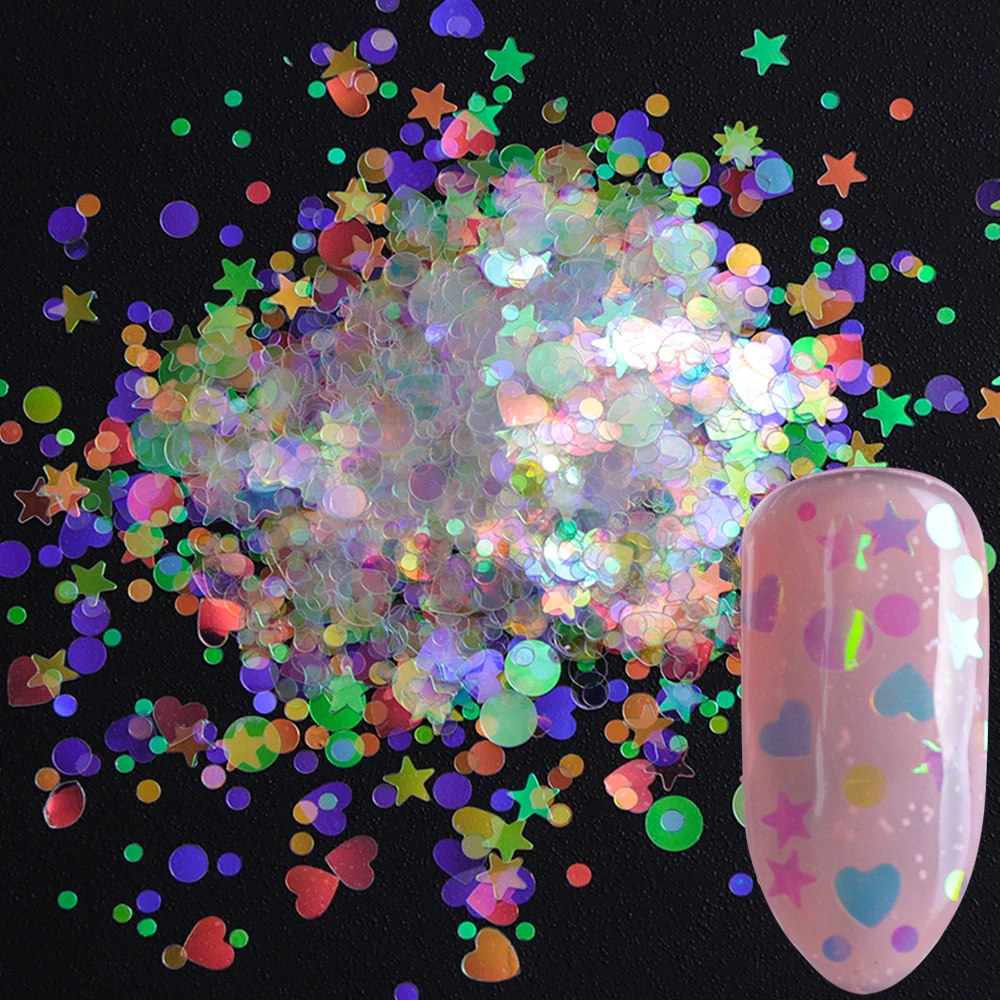 Aurora AB Color Nail Sequins Paillette Mermaid Nail Flakes Glitter Manicure Star Heart Round Slider Art Decor 1 box nail flakes nail glitter nail decoration nail decorations