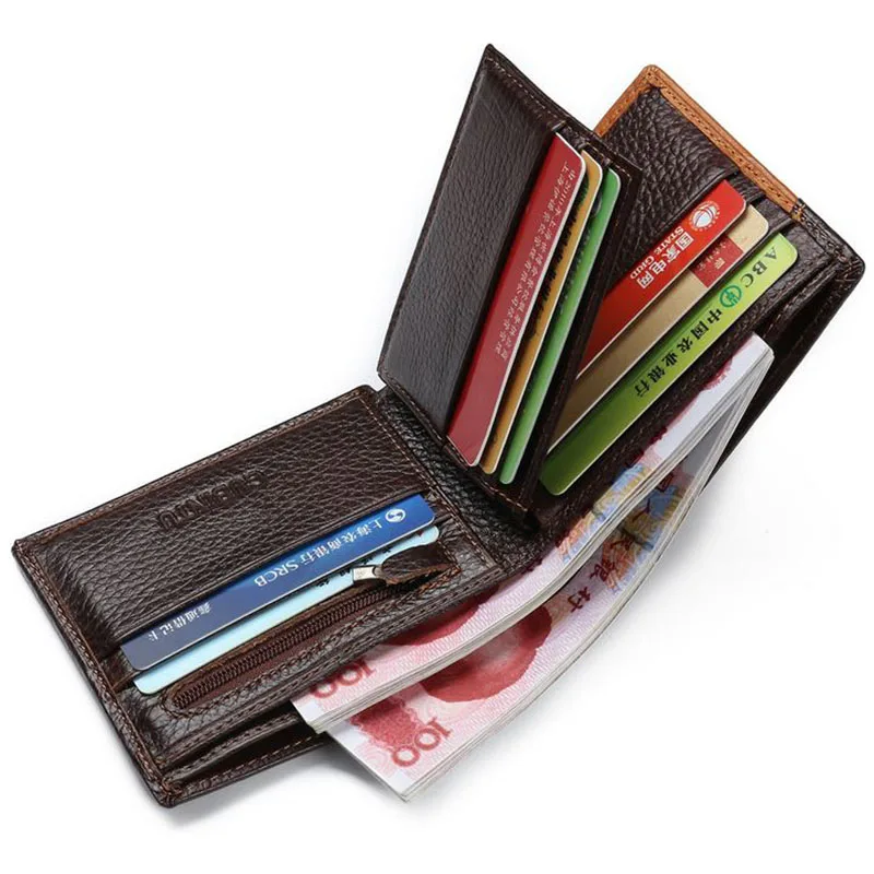 

New Genuine Leather Men's Wallets 3 Short Design Patchwork Cowhide Wallet Retro Brown Coin Purse Brand 2 Fold Business Card Bags