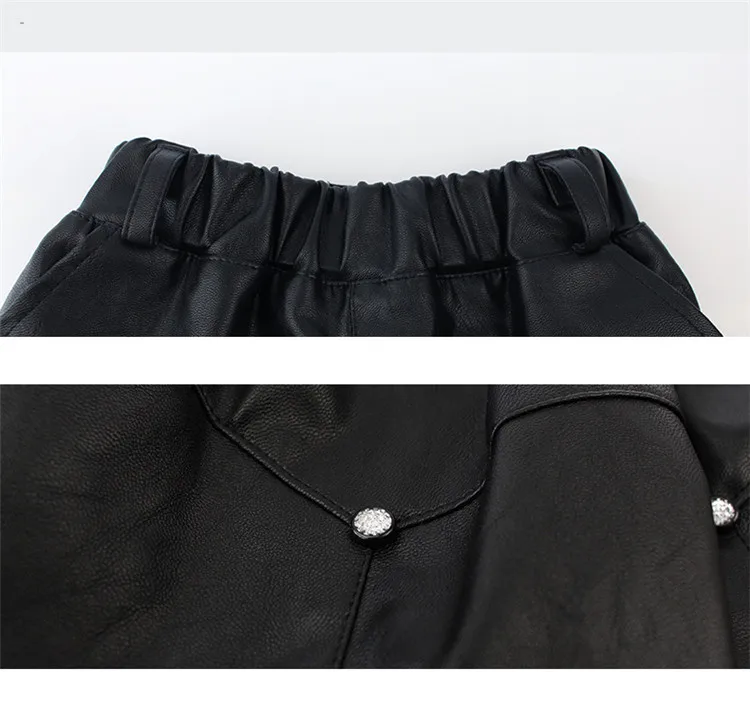 Детские юбки с бисером новая детская одежда с эластичной резинкой на талии Детские однотонные юбки из искусственной кожи одежда для маленьких девочек