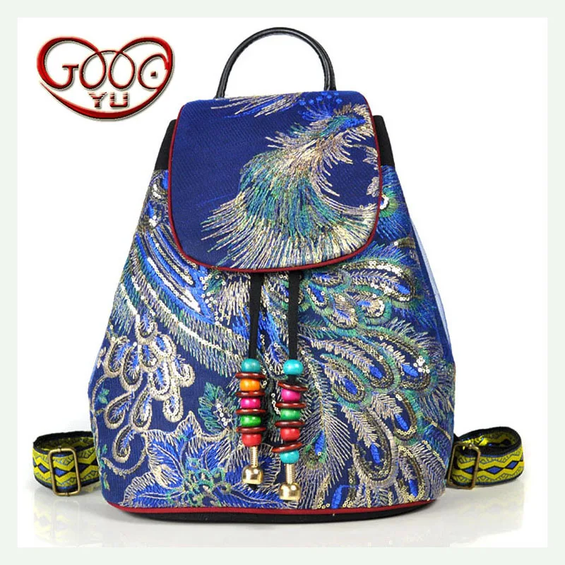 

The new original feng shui bucket embroidery package embroidery Phoenix canvas belt buckle backpack