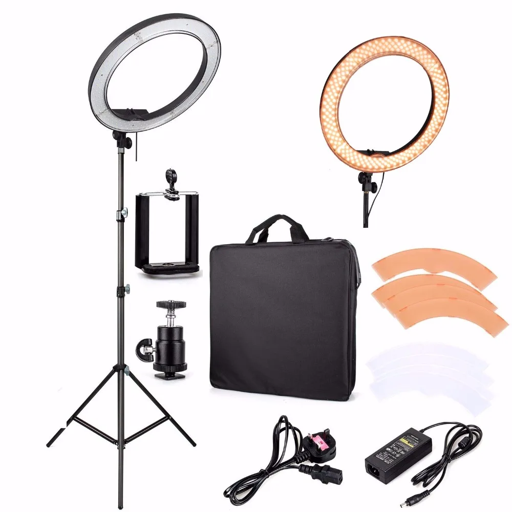 

ES180 180 LED 13" Stepless Adjustable Ring Light Camera Photo/Video 180pcs LED 5500K Dimmable+ phone clamp + stand