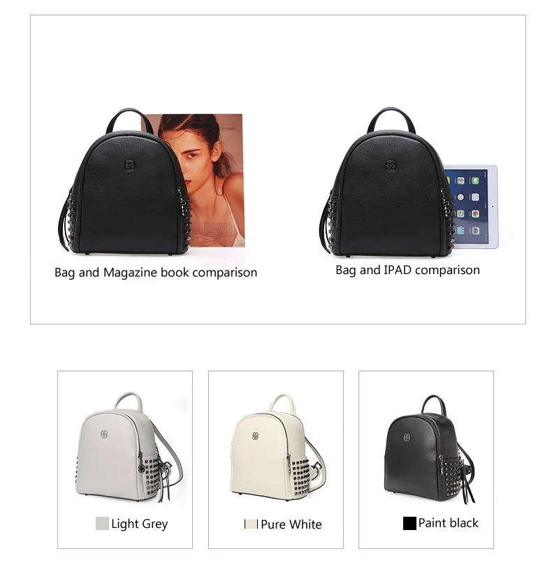 Fashion Women Backpack Ladies Handbag Shoulder Bag Leisure Upscale Genuine Leathe Bag With Rivet protection For Girl College Bag         H51940151-1 (7)