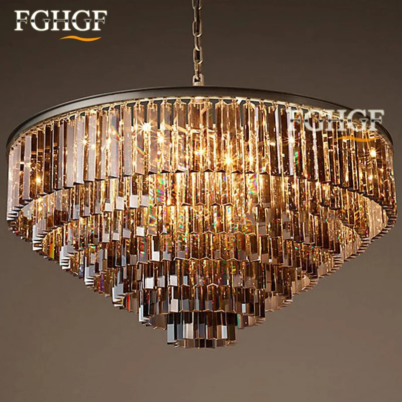

Modern Crystal Chandelier Light Luxury Round Chandelier Lamp Circle Fixture Vintage Style Lustres for Living Dining Room