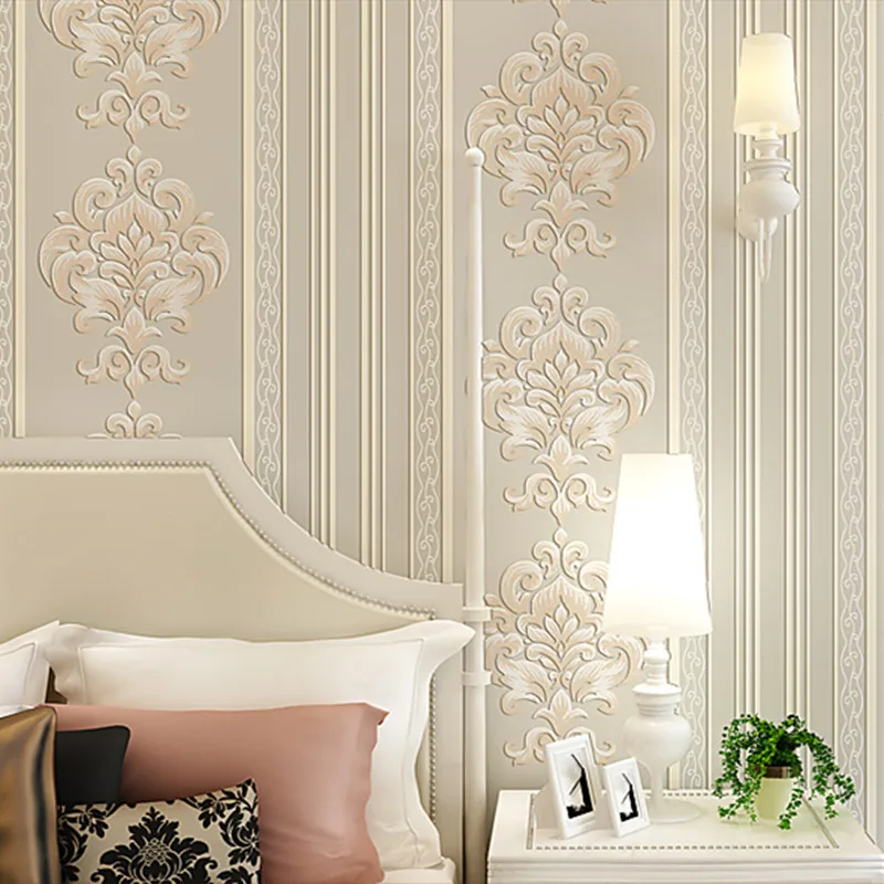 Modern Europe striped Wallpaper luxury 3D damask wall papers textured mural rolls gray beige