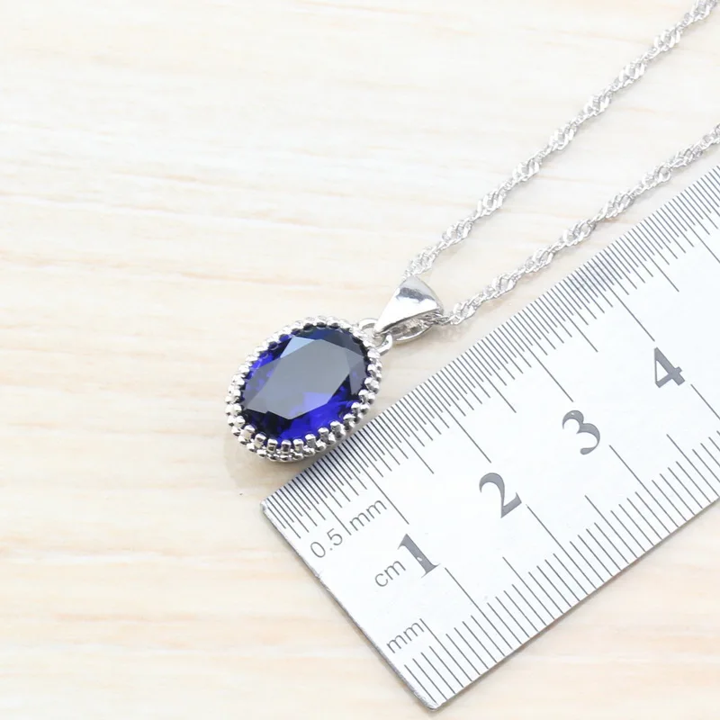 Новое поступление Овальный Синий Циркон 925 стерлингового серебра ювелирные наборы серьги/кулон/ожерелье/браслет/кольцо для женщин брелок