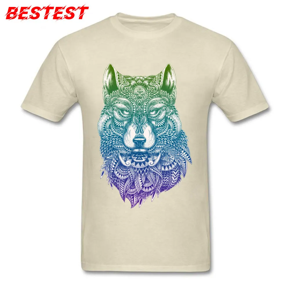 2018 Abstract Wolf Slim Fit Top T-shirts Round Neck Pure Cotton Youth Tops Tees Short Sleeve Summer Fall Slim Fit T-Shirt Abstract Wolf beige