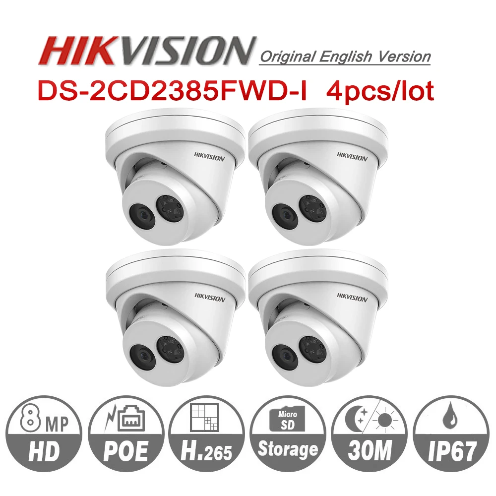 

Hikvision Original English IP Camera DS-2CD2385FWD-I 8MP Network CCTV Camera H.265 CCTV Security POE WDR SD Card Slot 4pcs/lot