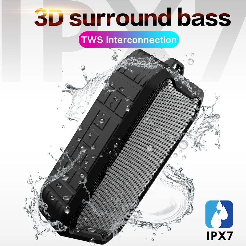 Ipx7 водонепроницаемый беспроводной Bluetooth динамик Открытый 5,0 водонепроницаемый портативный громкий динамик с музыкой