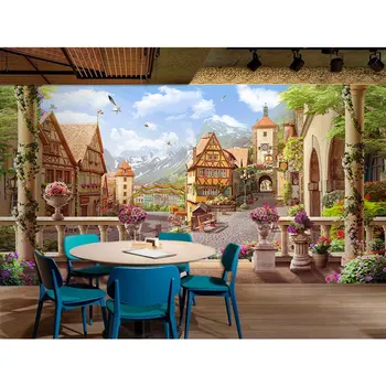 

Retro 3D Town Scenery Photo Wall Paper Mural Living Room Hotel Cafe Home Decor Wall Papers Self Adhesive Vinyl / Silk Wallpaper