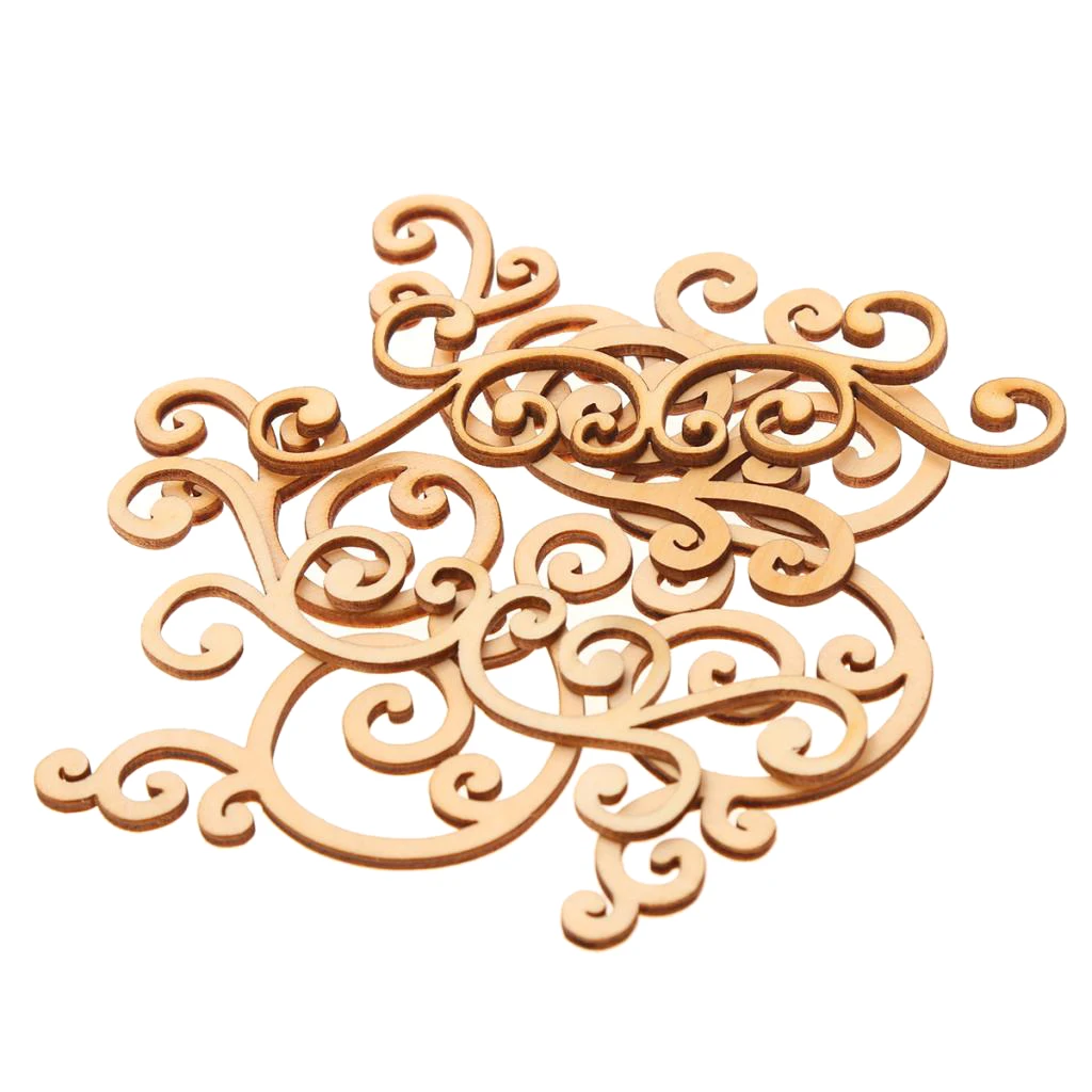 8 Pieces Large Wooden Floral Shapes Craft Wood Decoration Embellishments